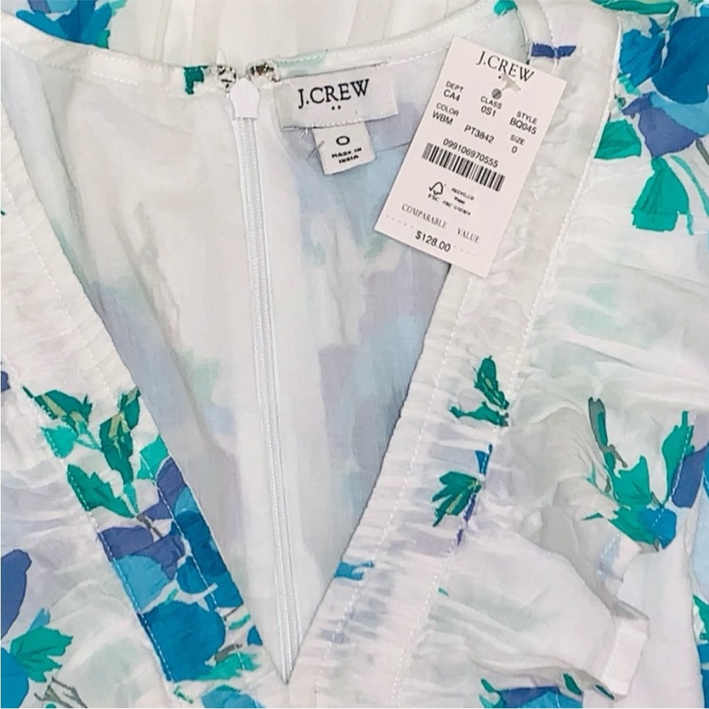 J. Crew Floral Printed V-Neck Smocked Ruffle Sleeveless Dress Size 0 NWT - Picture 3 of 8